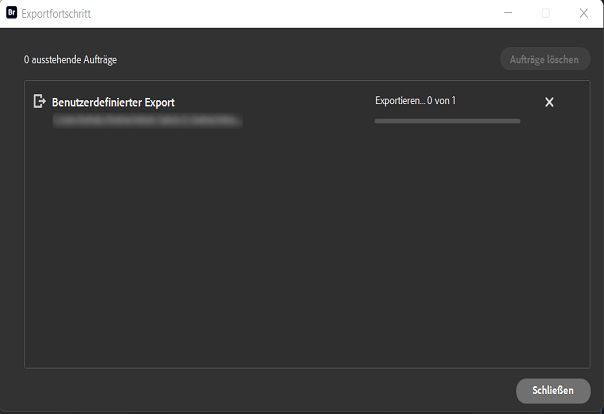 Erkunde das Dialogfeld „Exportfortschritt“ in Adobe Bridge.
