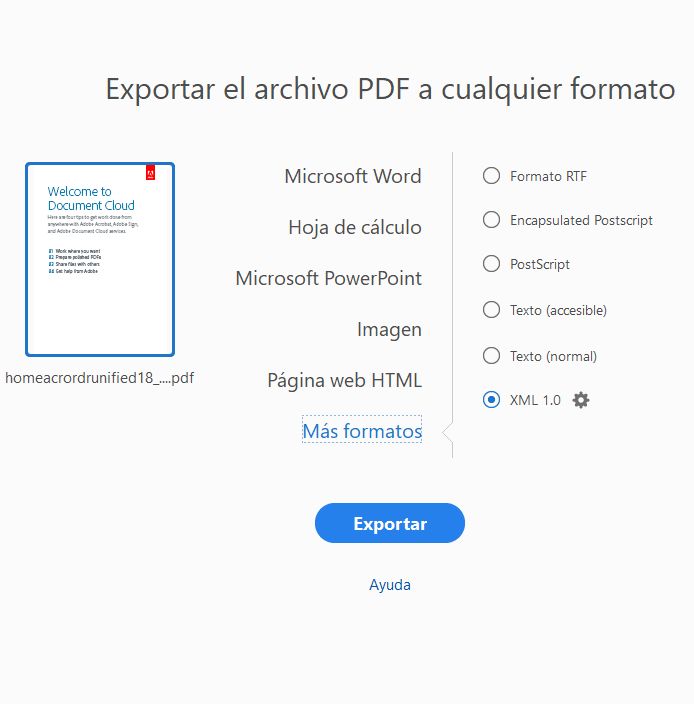 Exportar a formato de texto y XML