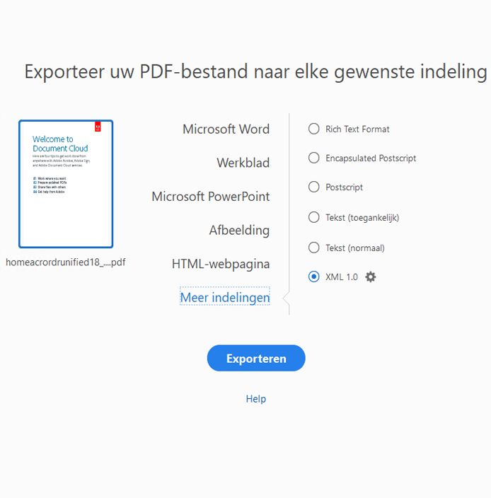 Exporteren naar tekst- en XML-indeling