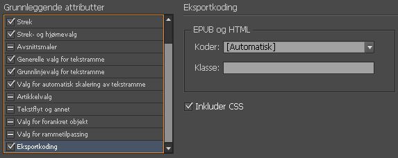 Valget Eksporter koding i Objektmal