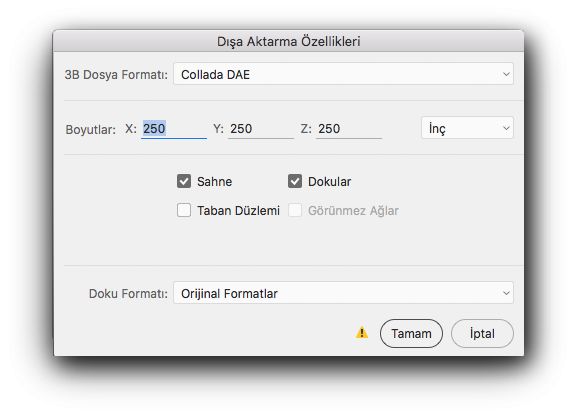 Photoshop 3B katmanı dışa aktarma