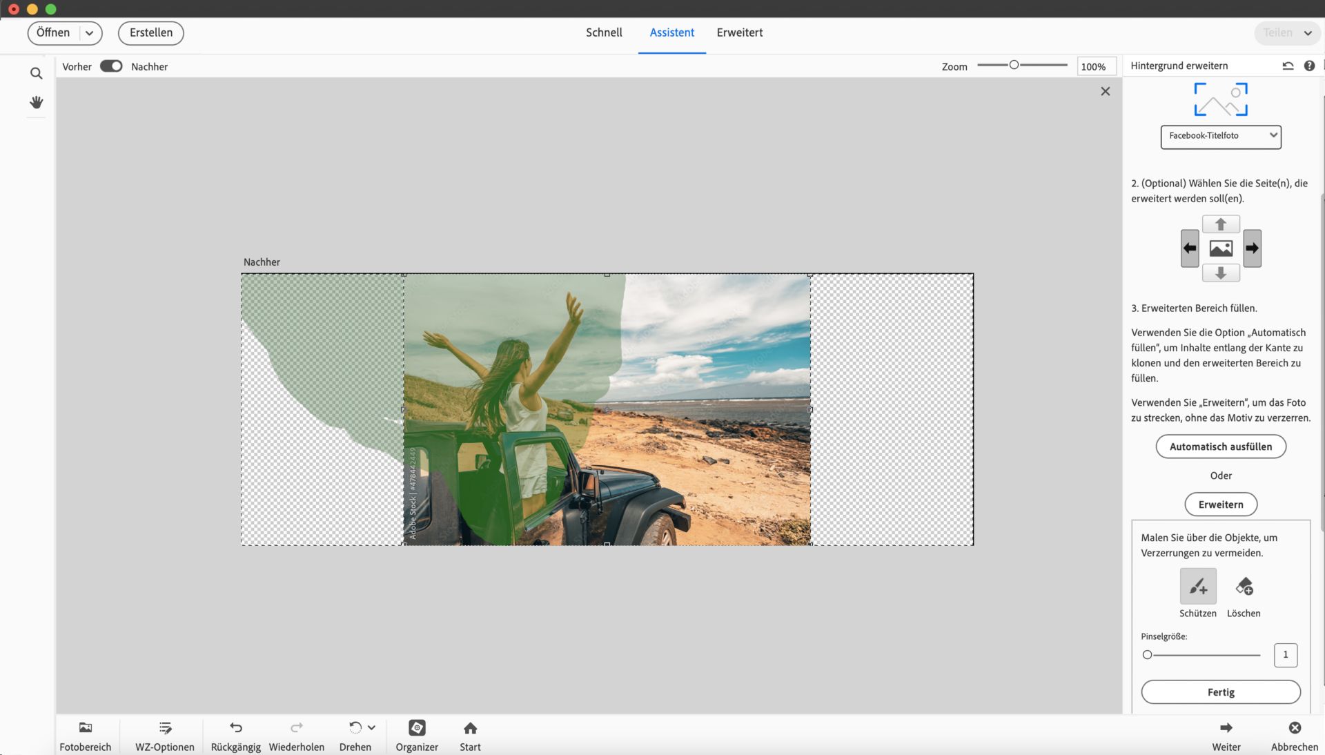 Hintergrund-erweitern-Assistent-Bild-verzerrt