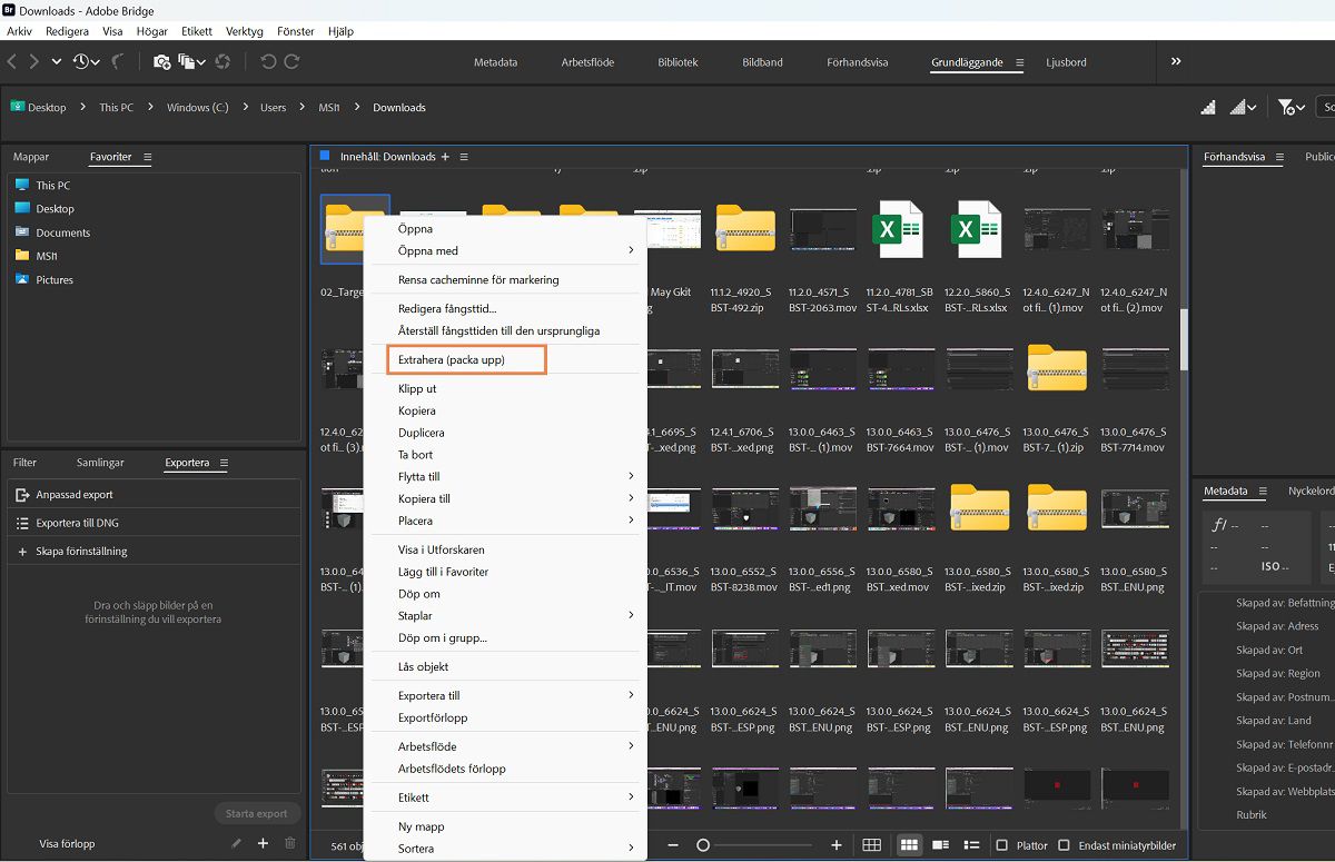 Packa upp filer enkelt i Adobe Bridge.