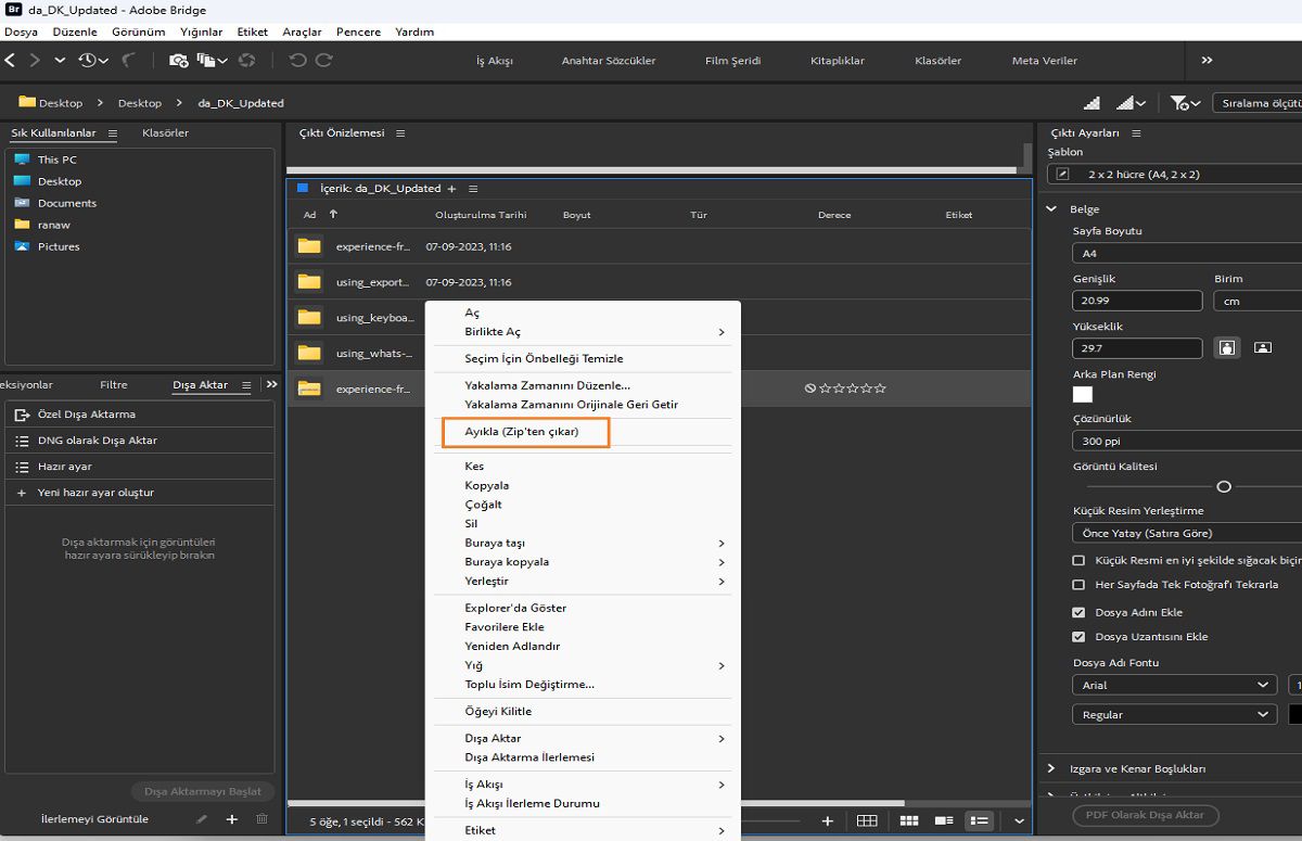Adobe Bridge'de dosyaları kolayca ayıklayın (zip'ten çıkarın).
