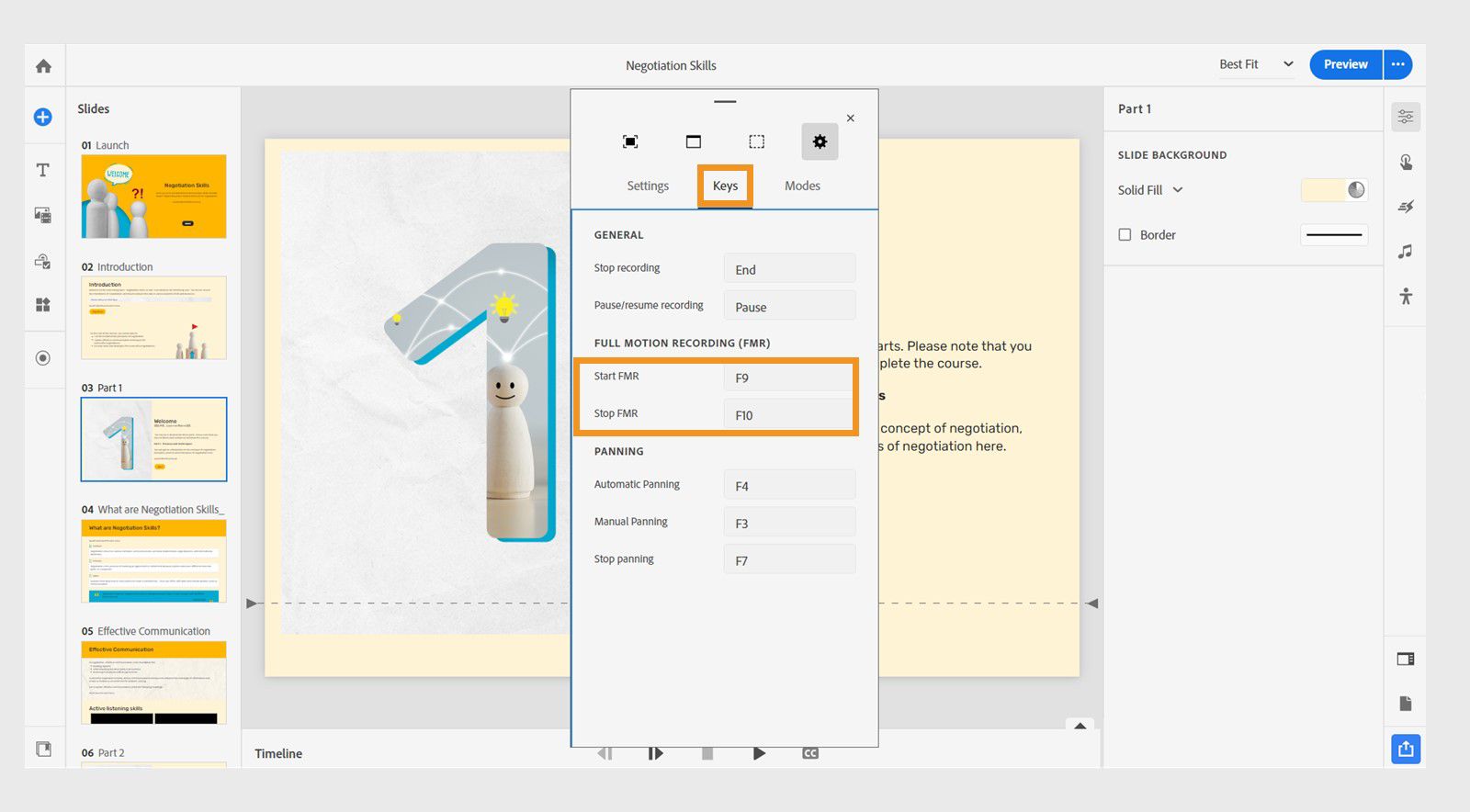 This is an image that shows the shortcut keys to start a full motion recording