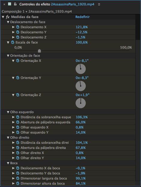 Controles de efeito das medidas da face