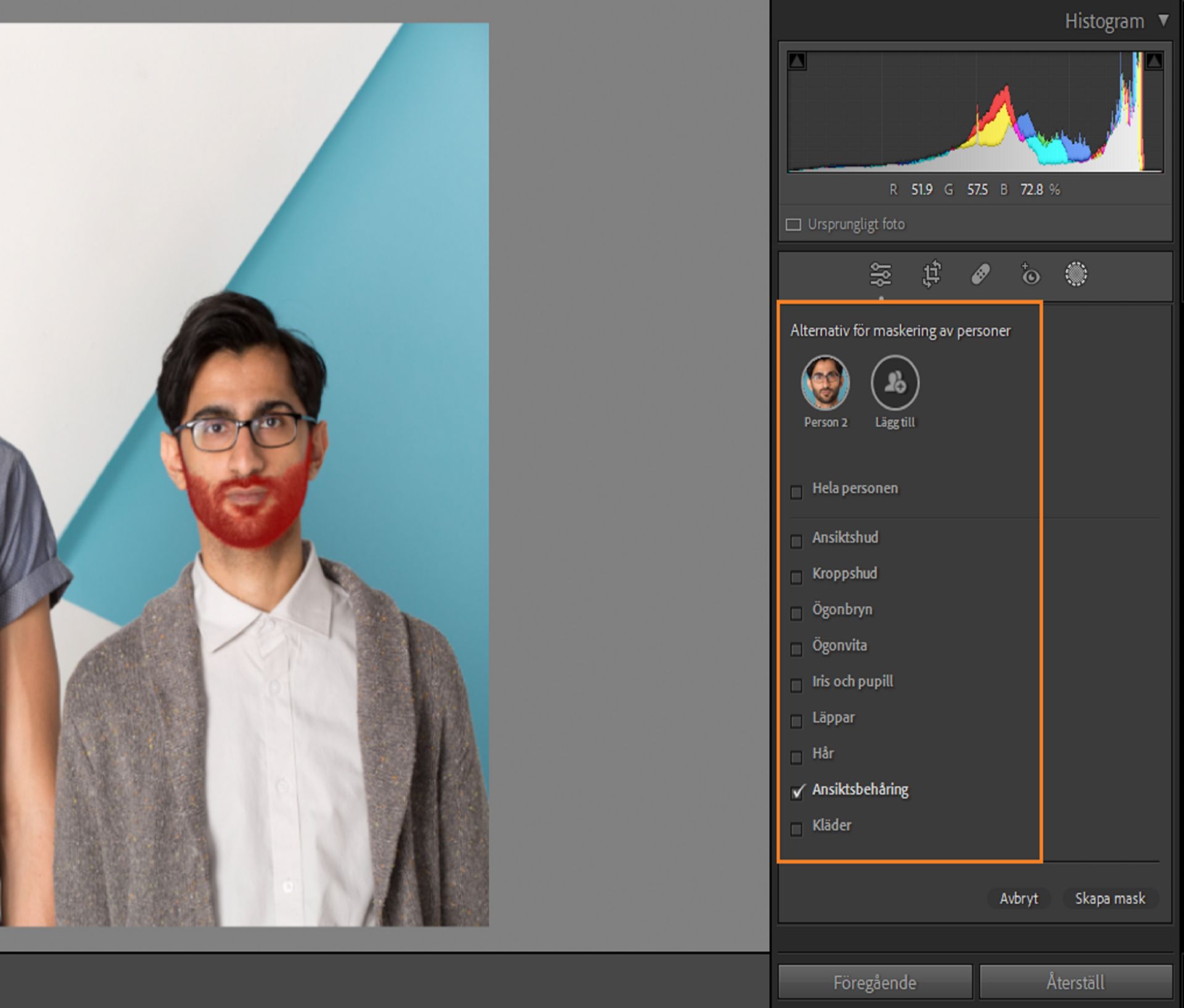 En bild av en man med maskerat skägg där maskeringsmöjligheterna för ansiktsbehåring visas