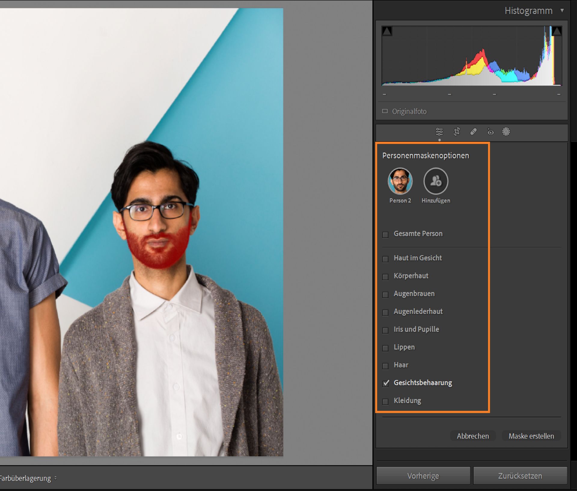 Ein Bild eines Mannes mit maskiertem Bart, um die Fähigkeit der automatischen Maskierung der Gesichtsbehaarung zu demonstrieren
