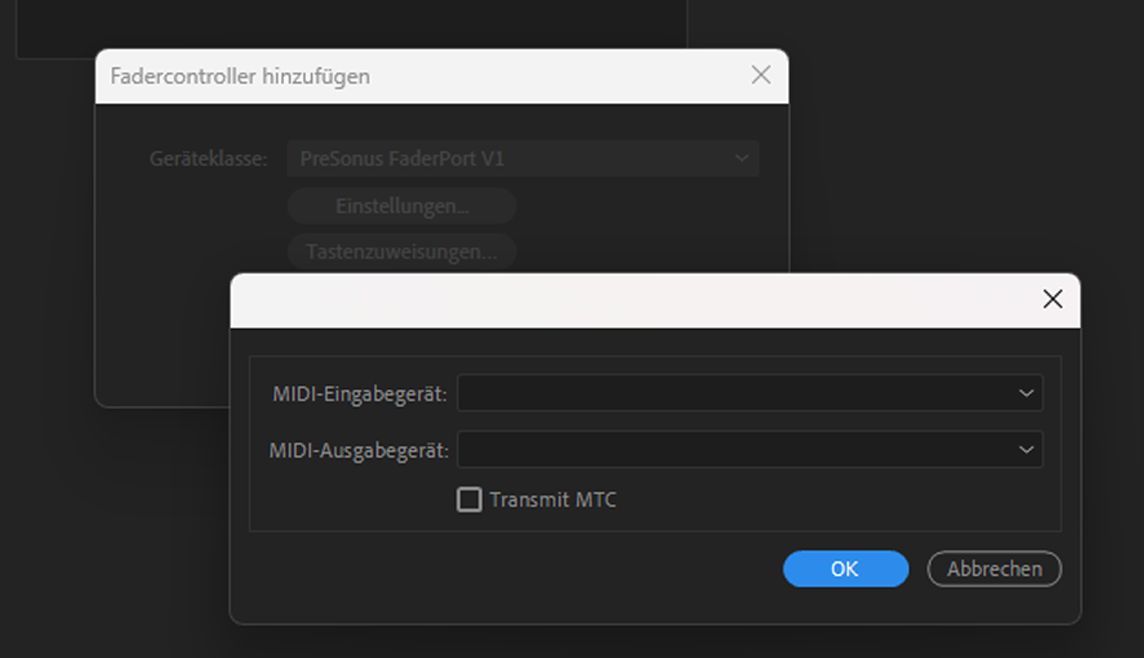 Einstellungen für den Fadercontroller