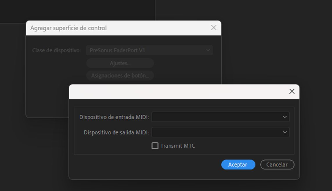 Configuración de superficie de control