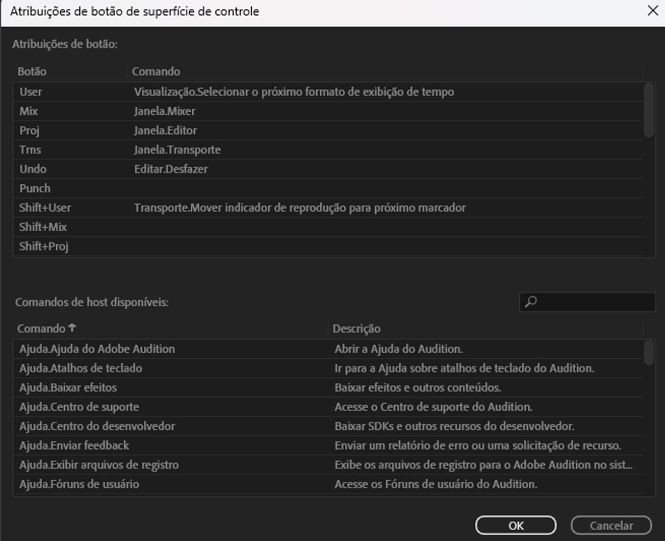 Configuração de atribuições de botão