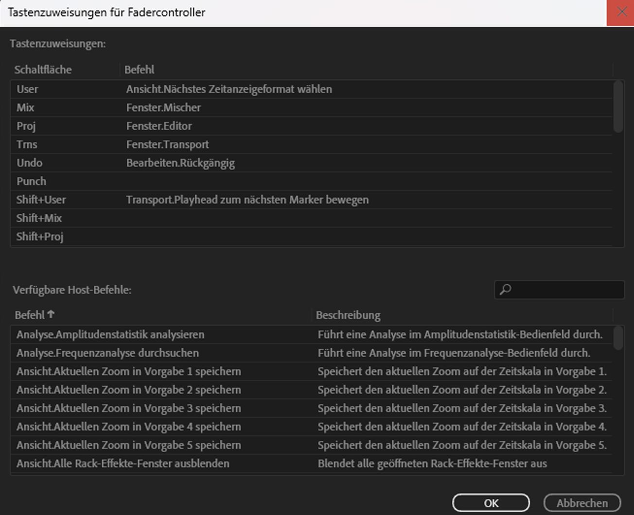 Einstellung für die Schaltflächenzuordnung