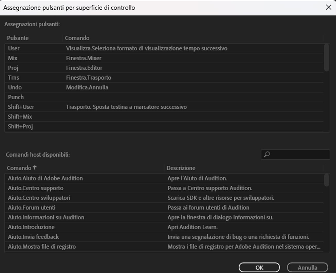 Impostazione Assegnazione pulsanti