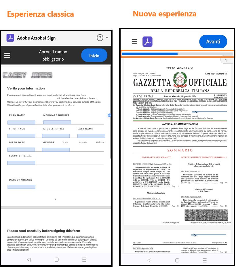 Nuova esperienza del destinatario su dispositivo mobile