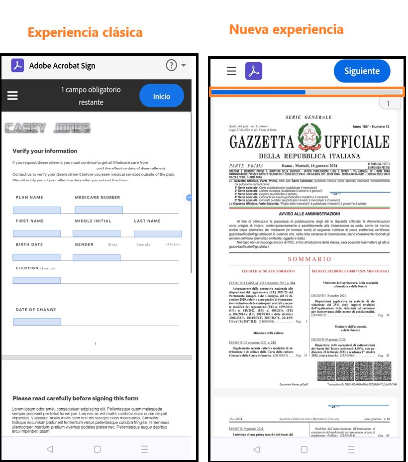 Nueva experiencia del destinatario en el dispositivo móvil