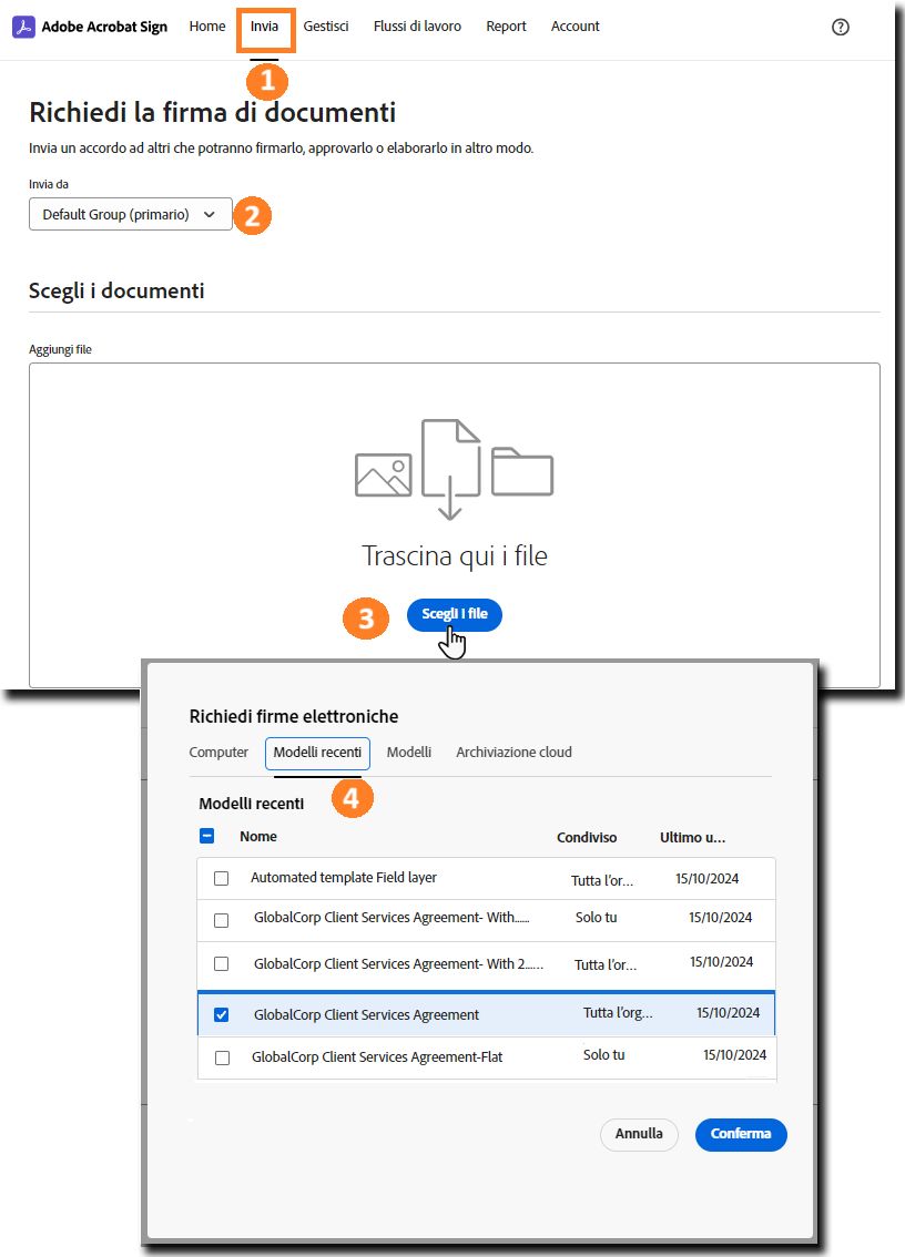 Pagina di selezione file iniziale in cui è visibile l’interfaccia Scegli file espansa