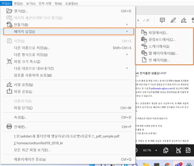 파일 > 페이지 삽입