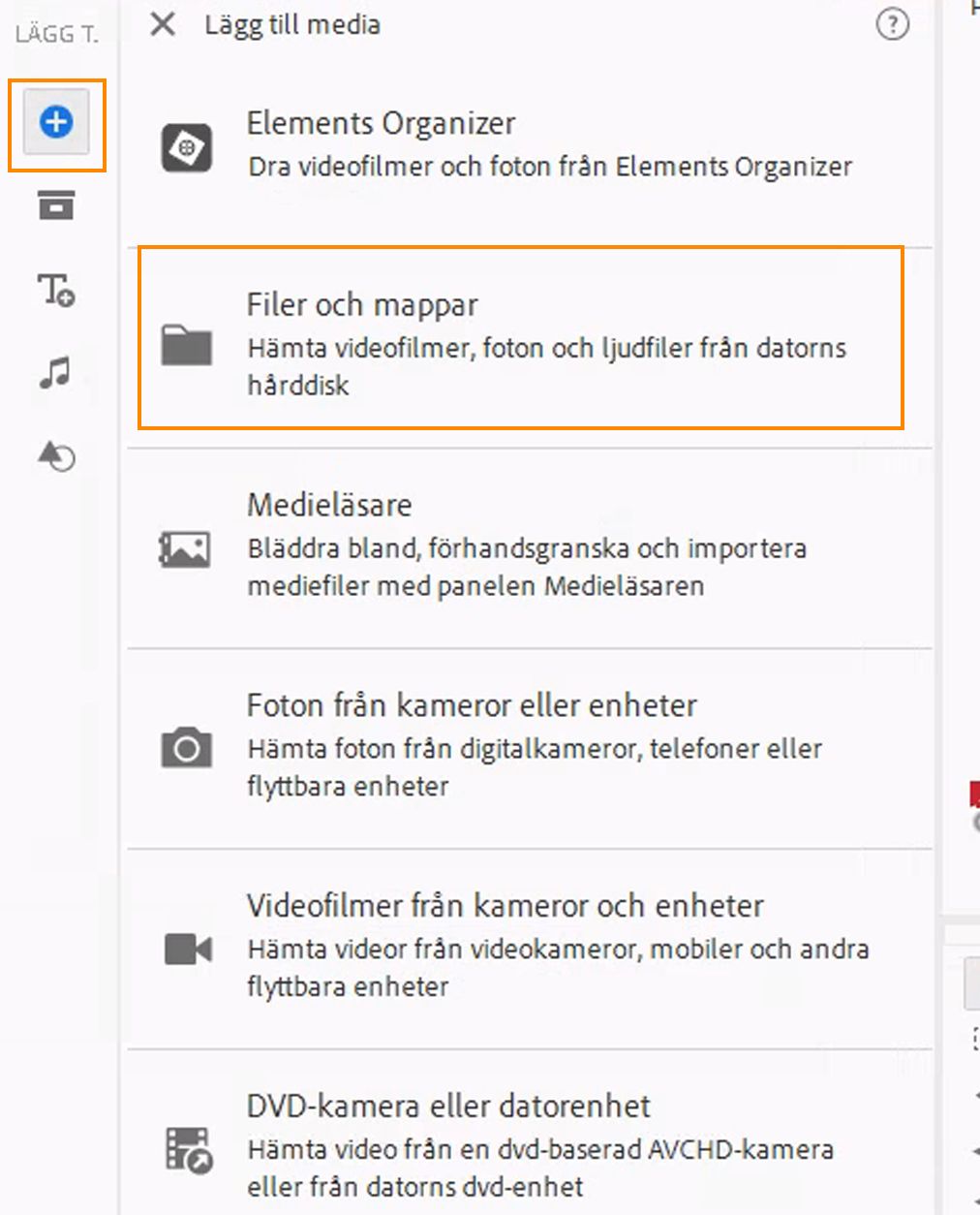 Panelen Lägg till media