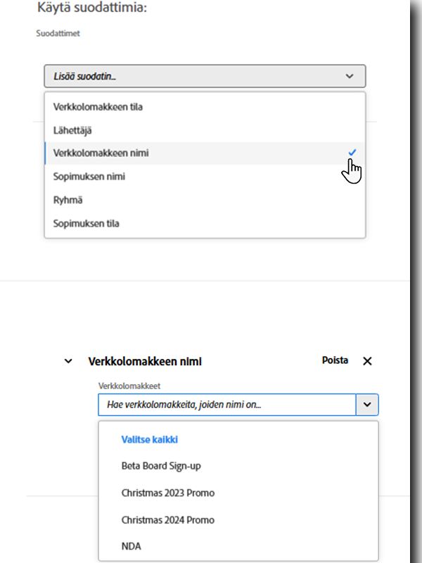 Verkkolomakkeen nimi -suodatin, joka näyttää luettelon käytettävissä olevista verkkolomakkeista
