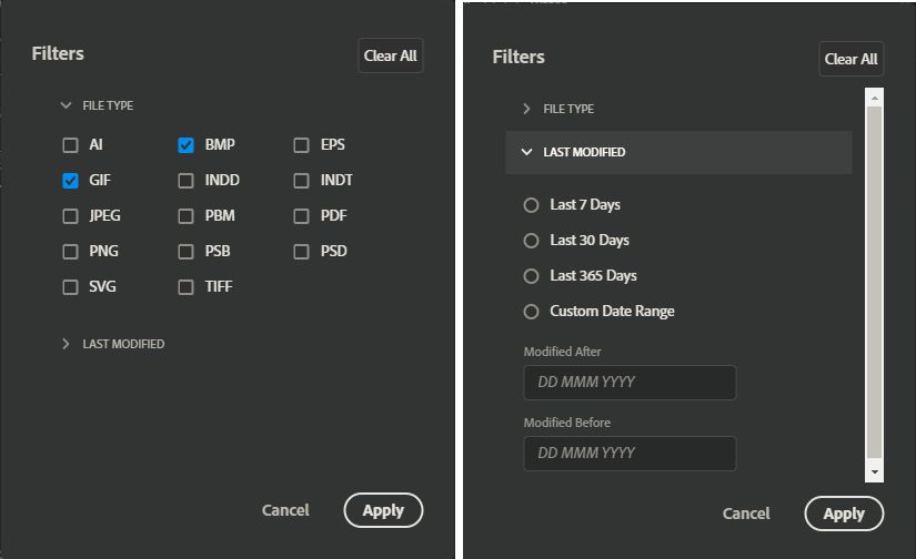 Options de filtre