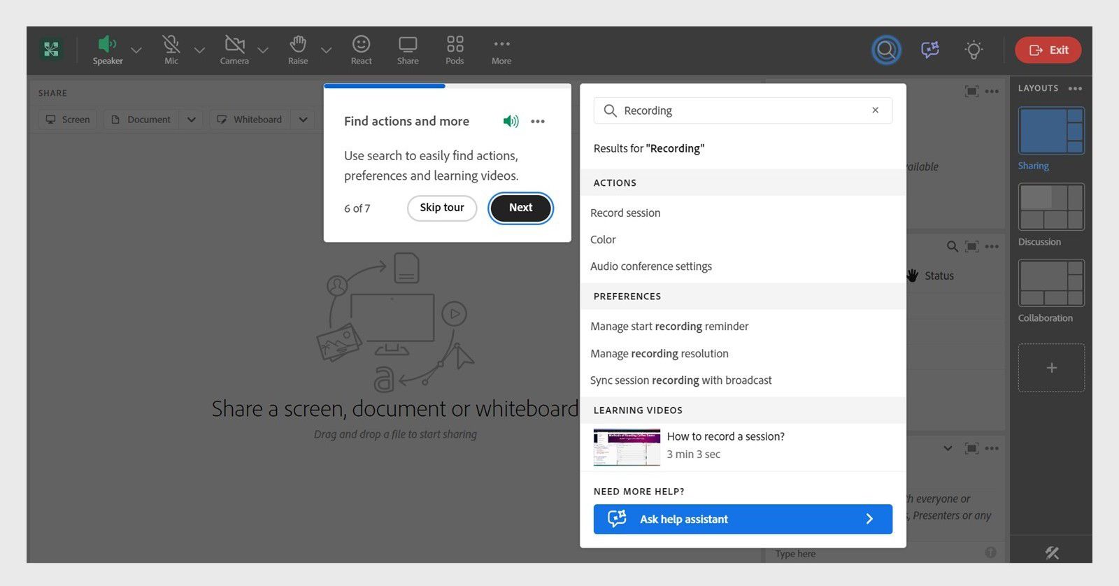 Displays the Room search interface with options