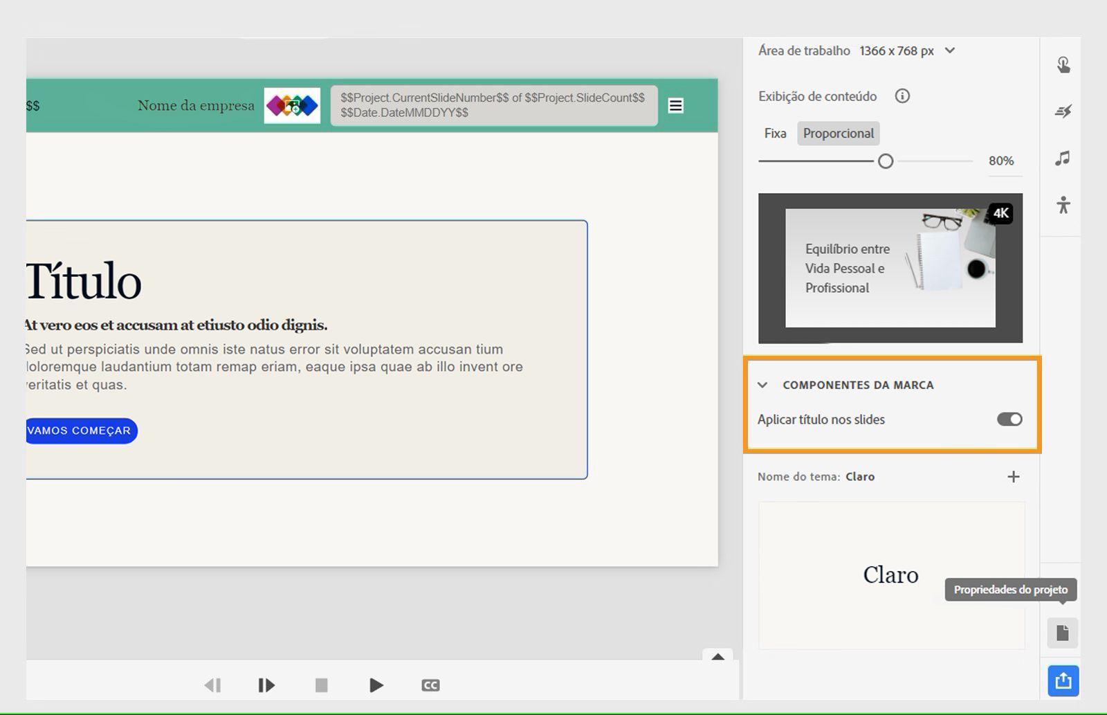 Usar o mesmo título em todos os slides