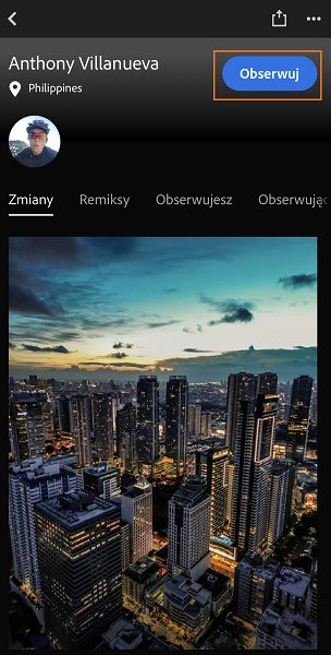 Obserwuj fotografa w aplikacji Lightroom