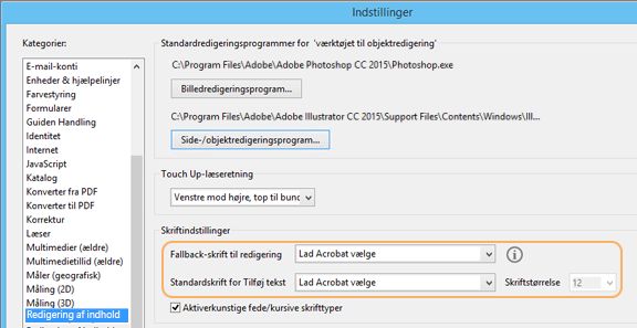 Skrifttypeindstillinger til tekstredigering og tilføjelse af ny tekst