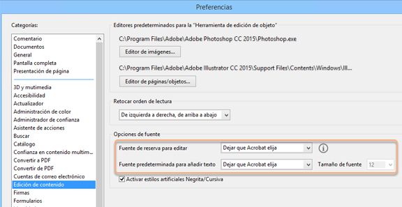 Configuración de las Opciones de fuente para editar texto y agregar texto nuevo