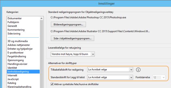 Innstillinger for Skriftalternativer for å redigere tekst og legge til tekst
