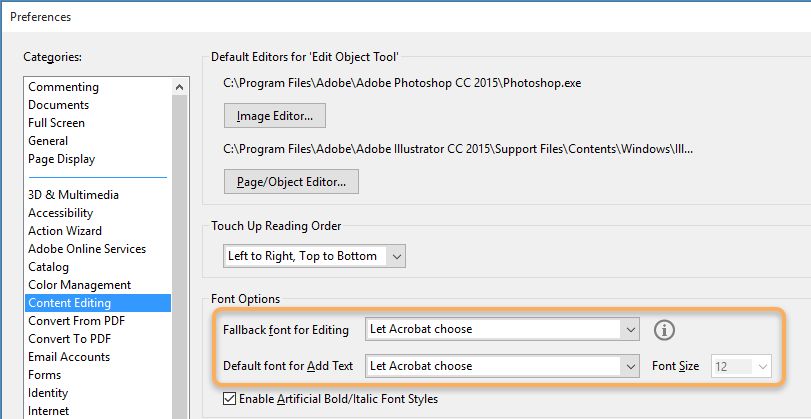 إعدادات Font Options لتحرير نص موجود وإضافة نص جديد