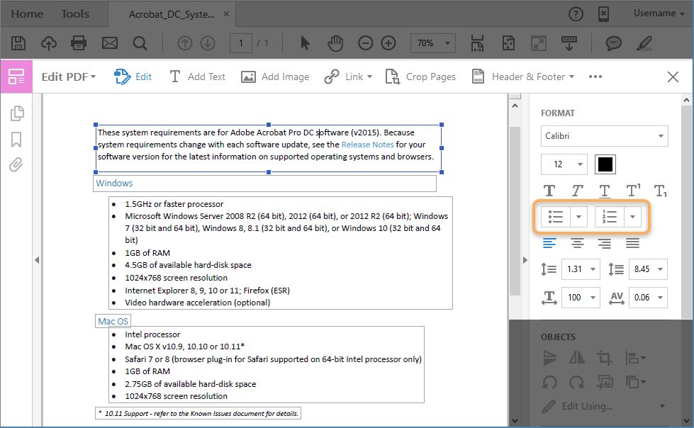 Criar novas itens de lista usando o painel Formato no painel à direita