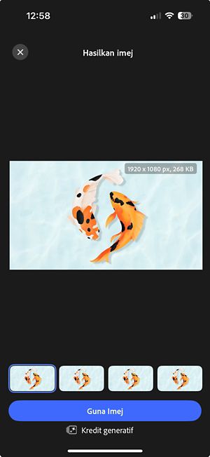 Empat janaan pilihan imej yang dikembangkan ditunjukkan bersebelahan dengan kawalan untuk pratonton dan yang diutamakan boleh dipilih dengan mengetik Gunakan Imej.