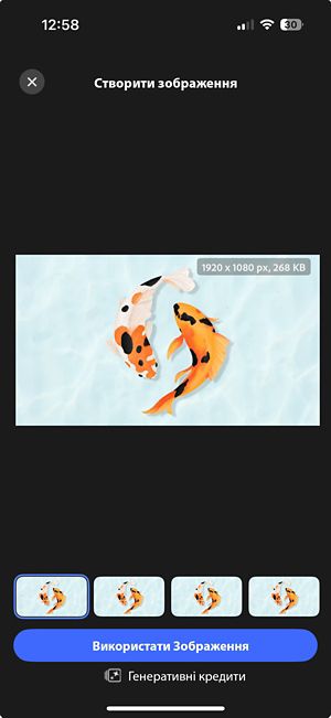 Чотири згенеровані розширені варіанти зображення відображаються поруч із елементами керування для попереднього перегляду та вибору потрібного за допомогою кнопки «Використати зображення».