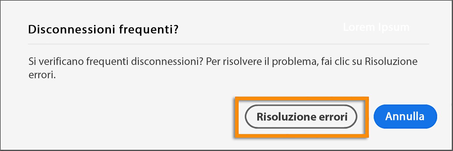Finestra di dialogo per disconnessione frequente