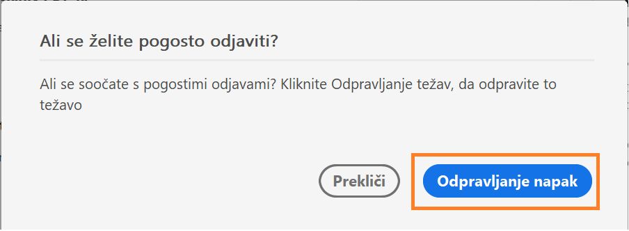Pogosto pogovorno okno za odjavo