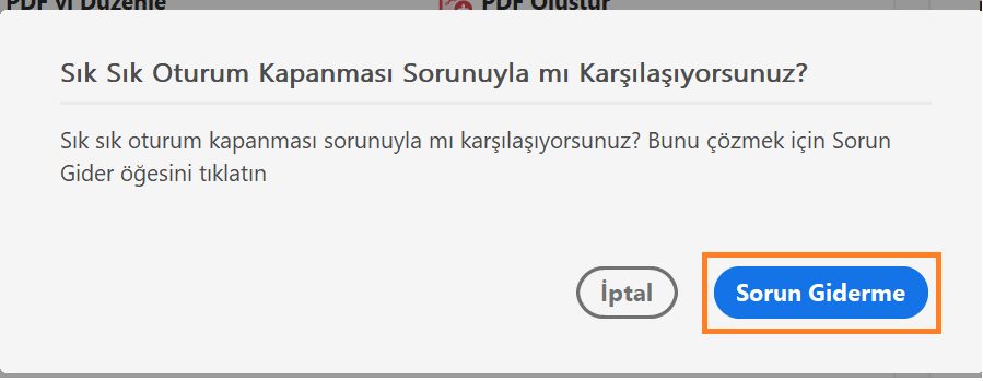 Sık sık oturum kapanması iletişim kutusu