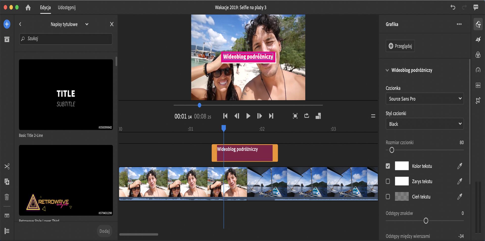 Edycja wyglądu tytułu