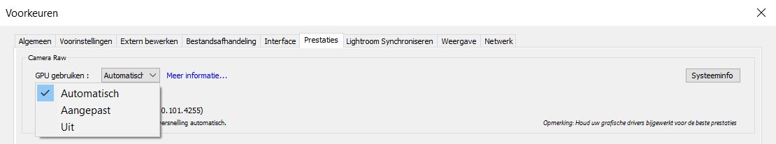 GPU-voorkeuren Lightroom Classic