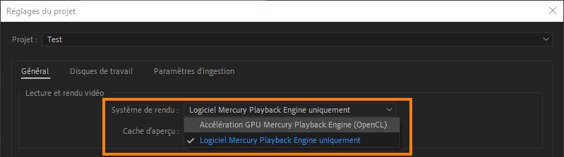 Modification des paramètres de rendu