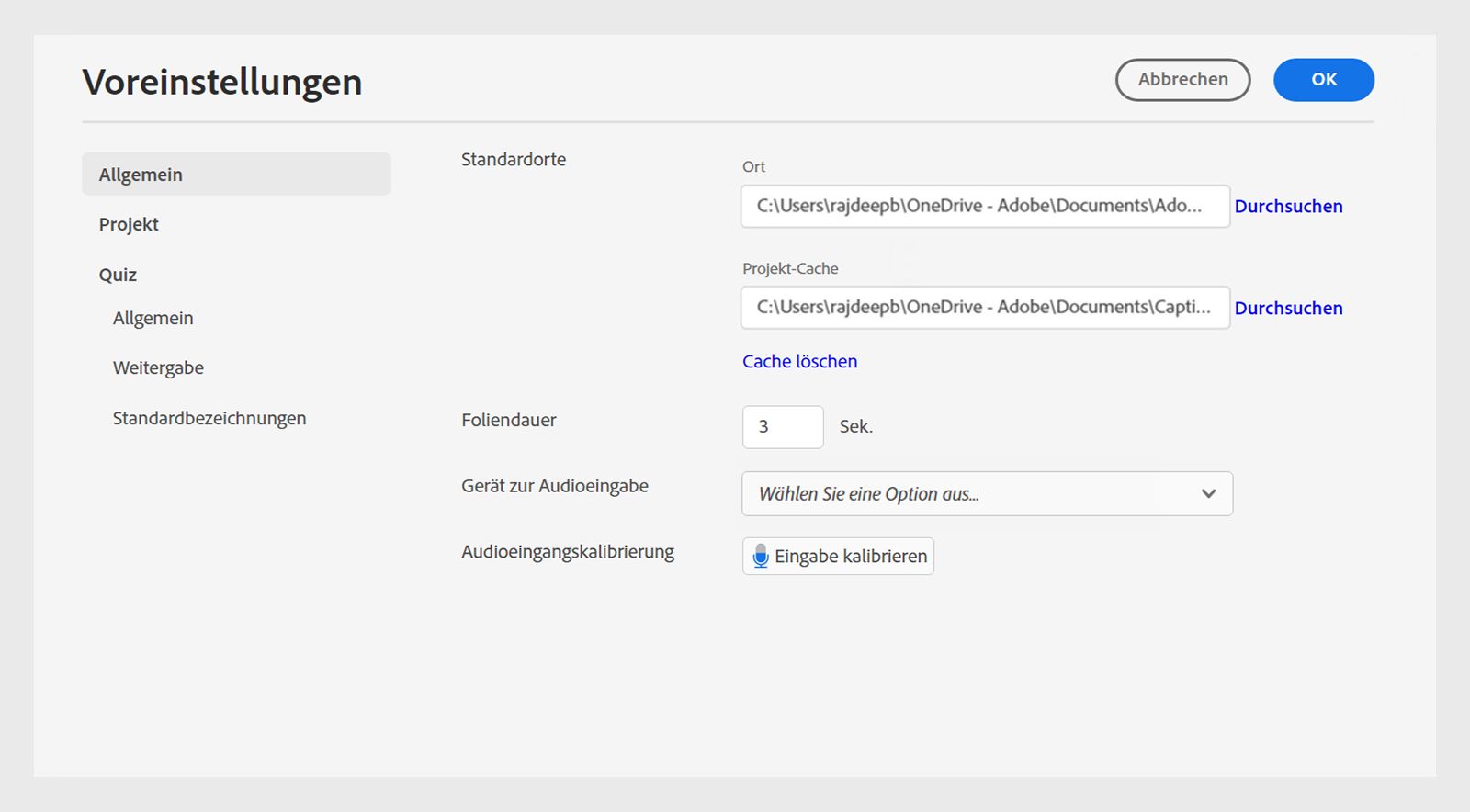 Allgemeine Voreinstellungen