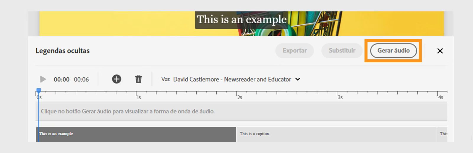 Esta imagem mostra a conversão de áudio em legendas
