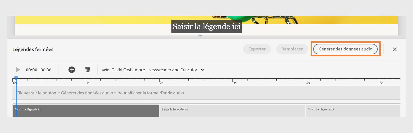 Image illustrant la génération d’un fichier audio pour les sous-titres