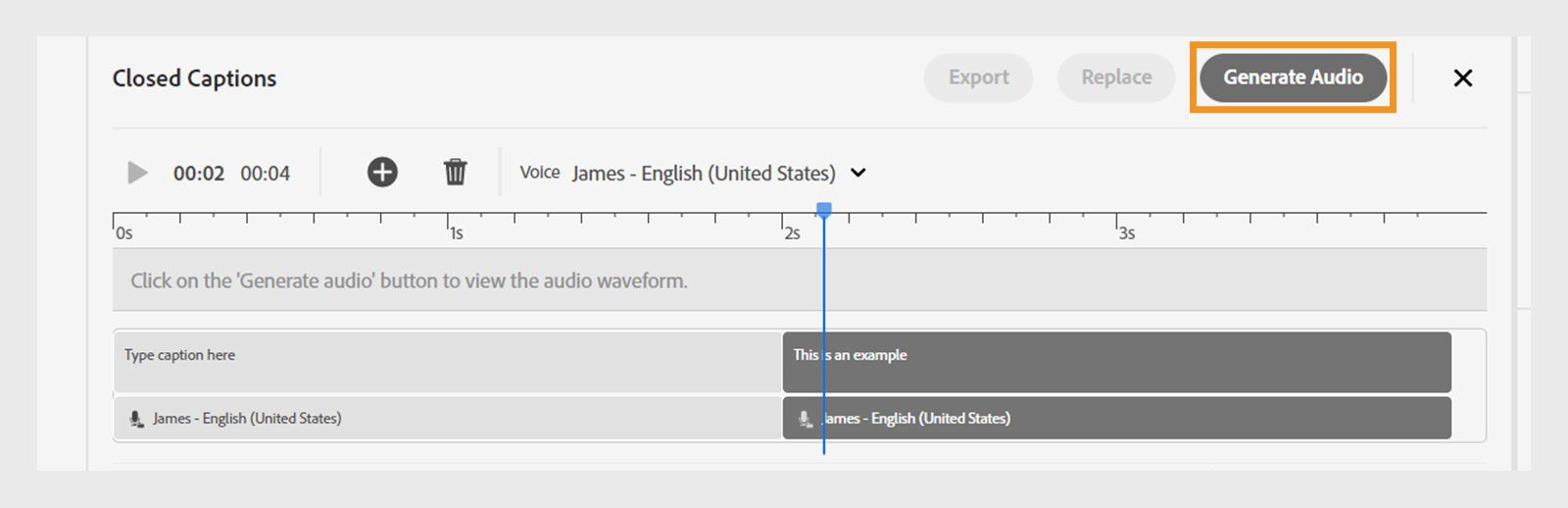 This is an image that shows generating an audio for captions