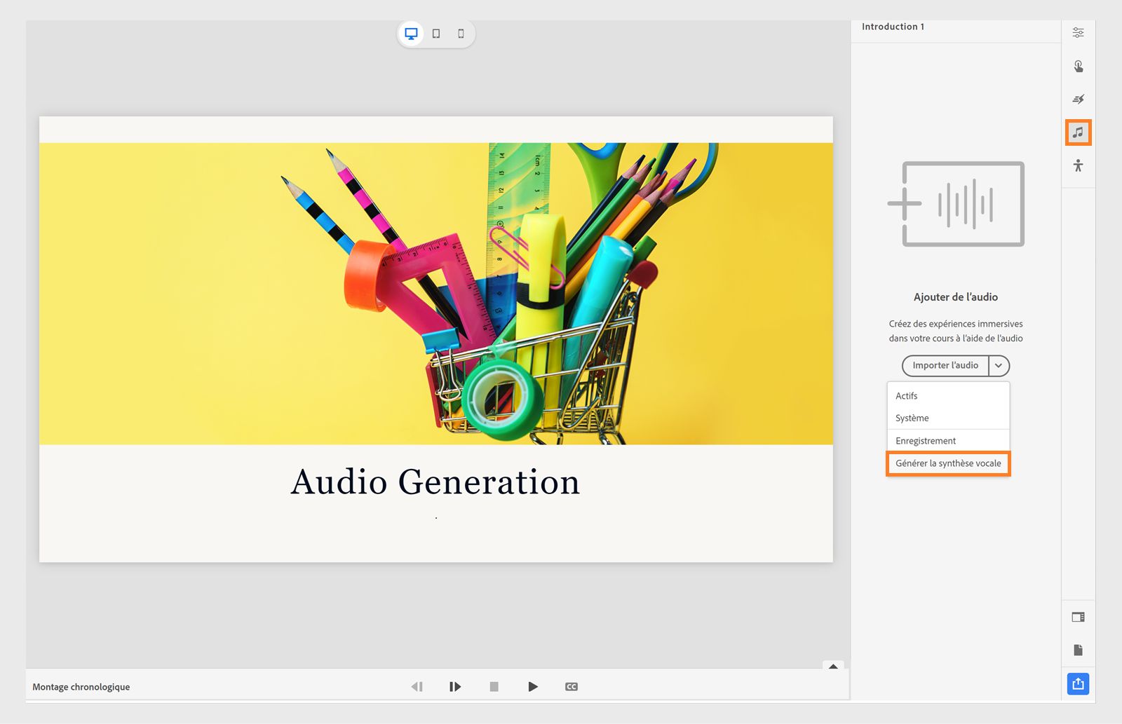 Sélection de l’option Générer la synthèse vocale