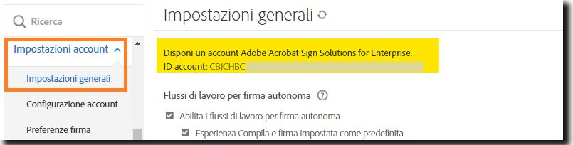 Pagina delle Impostazioni globali nel menu di amministrazione che evidenzia l’ID account