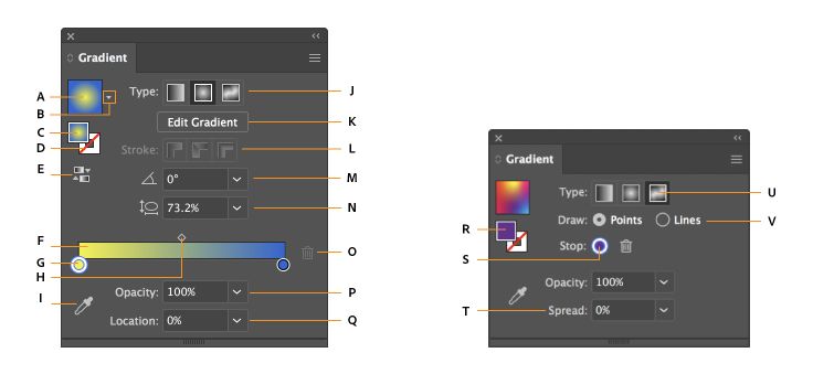 خيارات ‏‫اللوحة Gradient‬