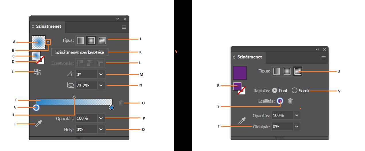 Színátmenet panel beállításai