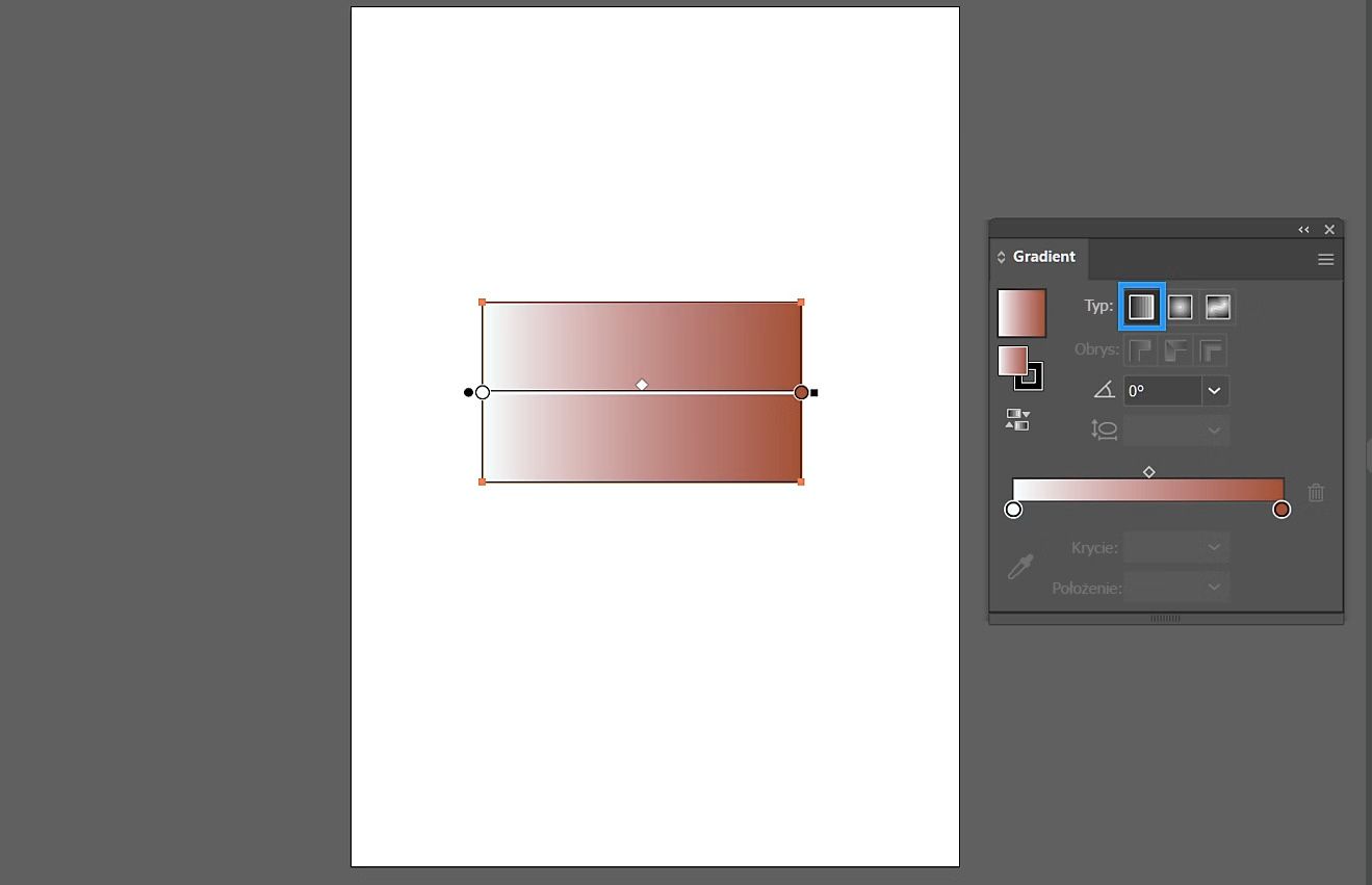 Panel Gradient z wybranym gradientem liniowym i obiektem, na którym zastosowano gradient liniowy.