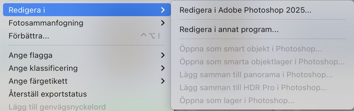 En skärmbild av redigering i Photoshop-fönstret med nedtonade funktioner